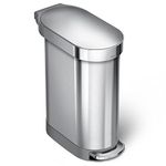 simplehuman CW2044 45L Slim Kitchen Pedal Bin, Silent Soft Close Lid, Strong Steel Pedal, Fingerprint-Proof, Brushed Stainless Steel, W 25.9cm x H 62.1cm x D 54.5cm