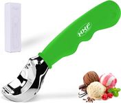 KXF Stainless Steel Ice Cream Scoop with Non-Slip Rubber Grip Heavy Duty Ice Cream Spoon Sturdy Icecream Scooper Cookie Fruit Scoop for Cookie Dough, Mash Potatoes, Melon Balls, Dishwasher Safe(Green)