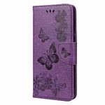 Reevermap Samsung S21 FE Case, Galaxy S21 FE 5G Case, Shockproof Flip Wallet Card Slots PU Leather Embossed Butterfly Stand Magnetic Cover for Samsung Galaxy S21 FE 5G, Purple