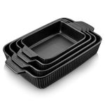 vancasso Forte 4-Piece Stoneware Baking Dish Set - Rectangular Casserole and Lasagna Pans with Handles, Deep Oven-Safe Bakeware for Cooking, Black