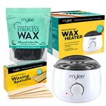 Mylee Professional Waxing Kit with Wax Heater, Hard Wax Beads 500g, Spatulas - Stripless Depilatory Waxing Pellets Solid Film Beans No Strip Needed (Charcoal & Green Tea)