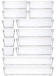 14 Pcs Kitchen Drawer Organiser Storage Trays for Makeup Bedroom Office, Desk Versatile, Plastic, Clear