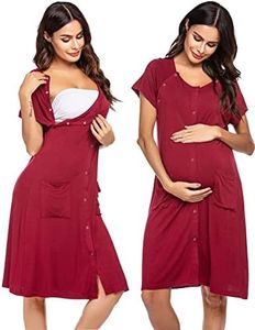 Ekouaer 3 in 1 Labor/Delivery/Hospital Gown Nursing Dress Maternity Nightgown Sleepwear for Breastfeeding with Button S-XXL Wine Red