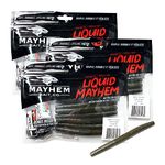 Mayhem Bait Co. Convulsion 4-Inch Soft Plastic Swimbait for Bass Fishing Ideal for Ned Rig, 3 Packs of 8 (24) Fishing Lures Plus 3 Tubes Liquid Mayhem Fish Attractant (Green Pumpkin)