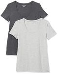 Amazon Essentials Women's 2-Pack Classic-Fit Short-Sleeve Scoopneck T-Shirt, Charcoal Heather/Light Grey Heather, Medium