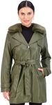 Vince Camuto Mid Length Trench Faux Leather Jacket for Women Trendy Leather Coat, Olive-S