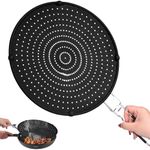 BEAUGIREW 33cm Silicone Splatter Screen with Foldable Handle for 13'' Frying Pan Multi-Use Grease Splatter Guard Oil Splash Guard Heat Resistant to Hot Oil Food Safety, Non Stick, Black