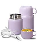 JTSONN Food Flask 520ml Thermos Food Flask for Hot Food Stainless Steel Soup Flask Vacuum Insulated Food Container Thermos Lunch Box for Kids Adults with Folding Spoon(Purple)