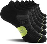 CelerSport 6 Pack Men's Running Ankle Socks with Cushion, Low Cut Athletic Tab Socks, Black + Green, Large