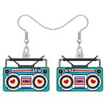 LONYOO Acrylic Heart Vintage Earrings Statement Dangle Drop Jewelry Nostalgia Gifts for Women Girls Charms (Radio Blue)