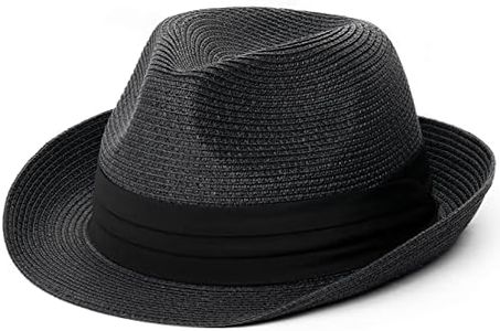 FURTALK Fedora Straw Sun Hat for Men Women Short Brim Panama Beach Hat UPF 80+ Black