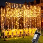 Joycome Curtain Lights Outdoor, 6mx3m 600 LED Curtain Fairy Lights Plug in, 8 Modes/Timer/Connectable Waterfall Fairy Light, Waterproof String Light for Garden Gazebo Wall Ceiling Party (Warm White)