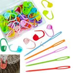 Artonezt Plastic Locking Knitting Crochet Stitch Markers Counter Crochet Stitch Needle Clip (50 Pcs) + Colourful Large Eye Plastic Sewing Yarn Needles Cross Wool Weave Stitch Crochet Needles (5 Pcs)