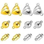 AIEX 12pcs Locking Magnetic Clasps for Jewelry Making Kit, Spherical Cylinder Love Heart Shaped Magnetic Bracelet Clasps Converter Necklaces for DIY Jewelry - Strong Magnetism (Silver, Gold)