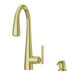 Pfister GT529-SMBG Lita Single Handle Pull-Down Kitchen Faucet with Soap Dispenser, Brushed Gold