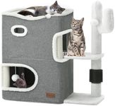 YITAHOME 2-Tier Cat House, Indoor Cat Cave Bed Playhouse, Cat Tunnels with Scratch Pad and Hideaway Cube, Cute Modern Cat Condo Furniture for Multi Small Cats, Cactus (Grey)