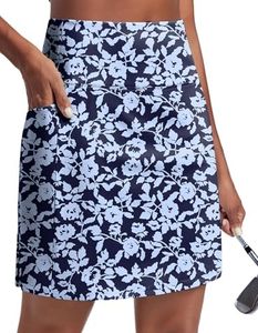PINSPARK Womens Skort Dressy Casual Sun Protection Golf Skirt with Shorts Underneath Stretchy Athletic Skirt with Tummy Control, Navy Flower Medium
