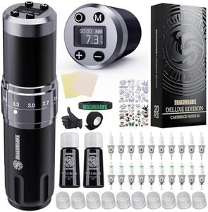 Extreme Tattoo Compatible Dragonhawk Kit Wireless Machine Pen Rotary Gun with 2pcs Batteries Adjustable Stroke Length 20pcs Needles Cartridges for Tattoo Beginner 1
