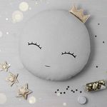 The Purple Tree Cute Full Moon Crib Velvet Plush Cushion for Babies, Home Decoration (Grey, 16 x 16 inch)