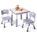 LAYAONE Kids Table and 2 Chairs Set - Height Adjustable Toddler Study Table and Chair Set, Kid Size for Ages 3-8 Children - Graffiti Desktop, Easy to Wipe/Arts & Crafts - Homes/Classrooms/Daycare