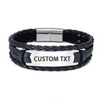 HAYOUWAY Mens Leather Bracelet Gifts, Personalised Handmade Braided Leather Bracelets Gifts for Men Women Boys Son Cuff Wrap Bracelet with Stainless Steel Magnetic Clasp Engraved Inspirational Quote