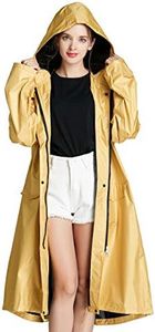 Freesmily Women Long Raincoat Waterproof Rain Jacket with Hood Zipper and Pockets Outdoors, Yellow Gold, X-Large