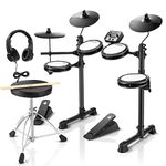 Donner Electric Drum Set, Electronic Drum Kit for Beginner with 180 Sounds, Quiet Mesh Drum Set with Heavy Duty Pedals, Drum Throne, Sticks Headphone Included, Light & Portable(DED-80, New Upgraded)