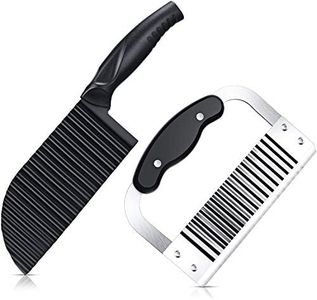 Patelai 2 Pcs Crinkle Potato Vegetable Cutter, Crinkle Cutters Knife, Stainless Steel Blade Wavy Slicer, Waffle Fry Cutter Wavy Crinkle Cutting Tool Salad Chopping Knife Soap Fruit French Fry Slicer