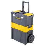 STANLEY STST1-80151 Essential Heavy-Duty Portable Stackable 3-in-1 Rolling Workshop, 20 Kg Weight Capacity, Removable Large 18” Bin & Middle Tote Tray For Organized Storage, 7" Wheels, 47.5x63x28.3 cm