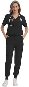 GGEH Scrub for Women Set Classic V-neck Top & Jogger Scrub Pants Medical Uniform Suit with 9 Pockets