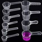 Annyswit 10 PCS Washing Powder Scoop, Transparent Scoops for Powder with Scale 10 15 20 25 30 40 60 70 80 100ml, Protein Scoop Reusable Plastic Measuring Spoon for Creatine Liquids Kitchen Supplies