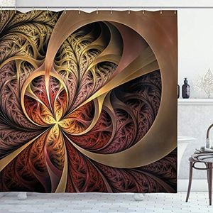 (180cm W By 190cm L, Multi 2) - Fractal Shower Curtain by Ambesonne, Gothic Stylized Artful Swirling Curly Lines Creative Mediaeval Inspired Display, Fabric Bathroom Decor Set with Hooks, 190cm Long, Golden Pink