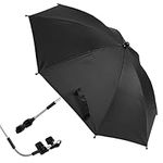 willkey Baby Stroller Umbrella 360° UV Protection Pram Universal Parasol with Adjustable Clamp and Flexible Arm Waterproof Carriages for Pushchair Buggy(85 cm, Black)