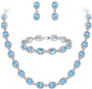 EVER FAITH Parure Gioielli Donna Zircone Matrimonio Nuziale Ovale Goccia Collana Orecchini Braccialetto Set Blu Chiaro Argento-Fondo