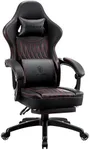 Dowinx Gaming Chair Breathable PU Leather Gamer Chair with Pocket Spring Cushion, Ergonomic Computer Chair with Massage Lumbar Support,Adjustable Swivel Task Chair with Footrest(Black)