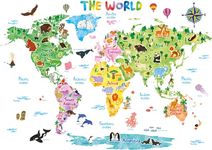 DECOWALL DL3-1615 X-Large Animal World Map Kids Wall Stickers (61x43 inch) Decals Peel and Stick Removable for Nursery Bedroom Living Room art murals decorations decor bathroom baby educational nation