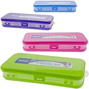 BAZIC Plastic Pencil Case 8" Double Deck Utility Storage Box, Bright Color, Multi Purpose Organizer, 24-Pack