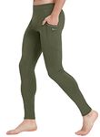 WILLIT Men's Active Yoga Leggings Pants Running Dance Tights with Pockets Cycling Workout Pants Quick Dry Army Green L