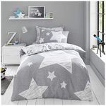 GC GAVENO CAVAILIA Easy Care Printed Duvet Cover Sets, Breathable Reversible Stars Bedding Single Bed Set, Washable Comforter Covers, Grey