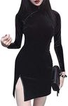 Sexy Chinese Vintage Dresses for Women Goth Clothes Long Sleeve Cheongsam Skirt Black