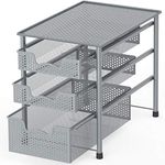 SimpleHouseware Stackable 3 Tier Sliding Basket Organizer Drawer, Silver