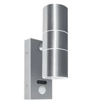 Kerry Outside Wall Lights with Sensor, IP65 Waterproof Up Down Outdoor Lighting, External Pir Wall Mount Security Light, Silver Stainless Steel Exterior Light Mains Powered for Front Door (Bulb Excl.)