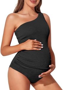 Summer Mae Maternity Swimsuit One Piece One Shoulder Ribbed Pregnancy Bathing Suit Black Large