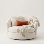 Treya Luxury Oversized Swivel Cuddle Chair, Cream Bouclé, Round Barrel Lounge, 360° Rotating, Modern Style for Living Room