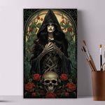 Black Hat Woman Paint by Numbers for Adults On Canvas Gothic Prayer Oil Canvas Picture Wall Art Halloween Decor Home Wall Decor Creative Gift Drawing Paintwork Acrylic Pigment12x20Inch Frame