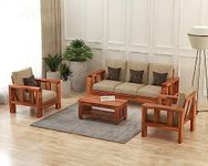 Mamta Furniture Solid Sheesham Wooden 5 Seater Sofa Set For Living Room Furniture - Honey Finish, 5- to 6-Person Sofa, Brown