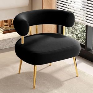 SEYNAR Modern Velvet Accent Chair, Round Upholstered Barrel Armchair for Small Spaces, Fluffy Side Corner Sofa Chair for Living Room, Bedroom, Vanity, Office, Reading Nook(Black)