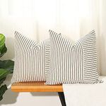 Airbin Linen Farmhouse Striped Throw Pillow Covers 18 x 18 Inch Square, Pack of 2 Decorative Pillow Cases for Sofa Couch Chair Patio Bedroom Modern Decor Indoor Outdoor