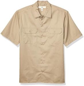 Amazon Essentials Men's Short-Sleeve Stain and Wrinkle-Resistant Work Shirt, Khaki Brown, Large