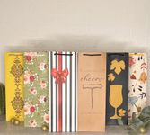 Dovetail Wine & Bottle Gifting Paper Carry Bags, In Elegant & Attractive Designs, Gifting For All Occasions, Parties - Diwali, Christmas, Anniversaries. House Warming, Size 14X5 Inchs, 250 GSM Art Card, 2 Bags Each of 6 Designs